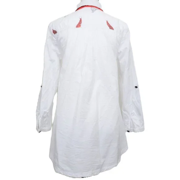 Jack B Quick Button-Down Shirt Red Sequin Santa Striped Collar Accent Women SM - Picture 7 of 14